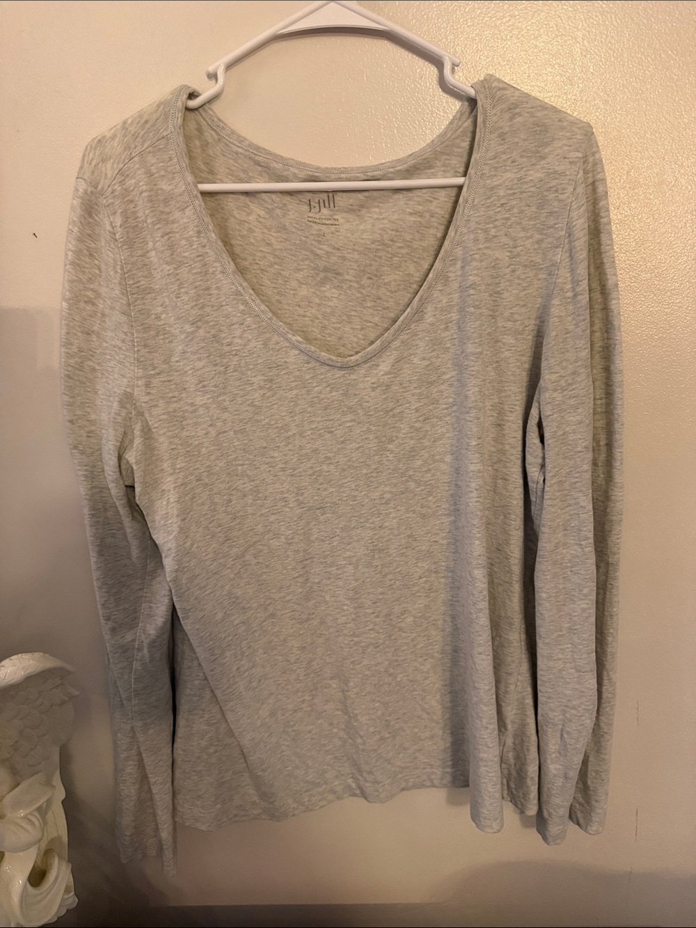 J. Jill Light Gray V-Neck Long Sleeve Top